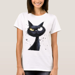 Whimsical Black Cat Yellow Eyes T-Shirt