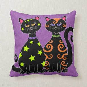 Whimsical Black Cats Halloween Cushion