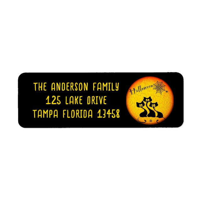 Whimsical Black Cats, Moon and Spider Web (Front)