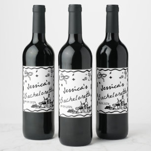 Whimsical Black Cocktail Bachelorette Weekend Wine Label
