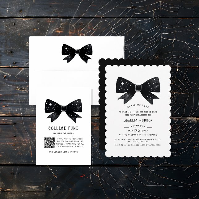 Whimsical Black Coquette Bow Graduation Party Invitation (Creator Uploaded)
