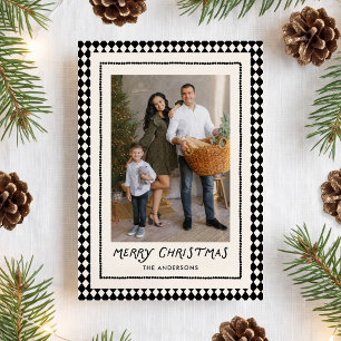 Whimsical Black Diamond Pattern Christmas 2 Photo Holiday Card