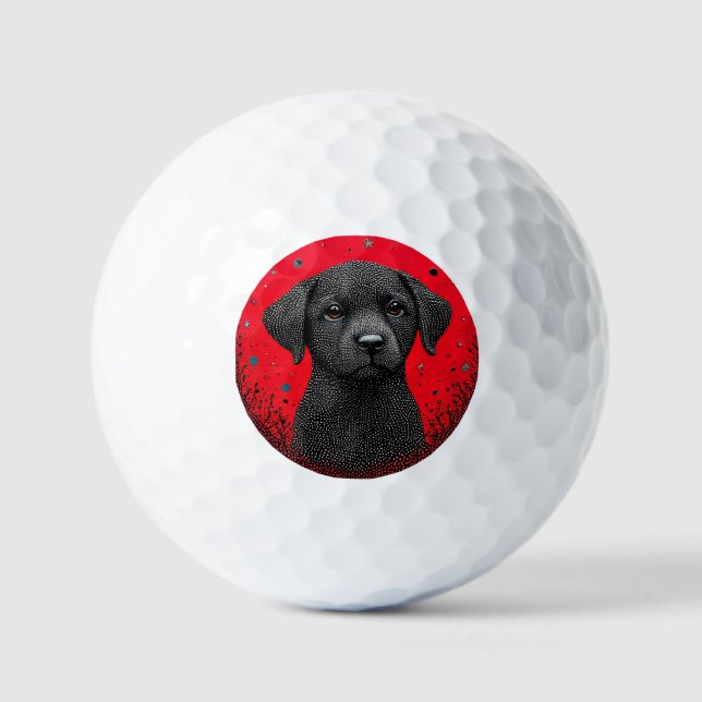Whimsical Black Dog Golf Balls (Front)
