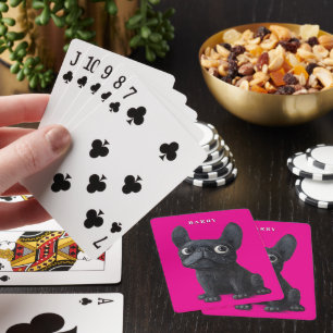 Whimsical Black Frenchie neon pink  Dog Playing Cards