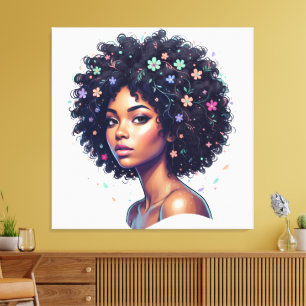 Whimsical Black Girl W/ Flower Adorned Afro Canvas Print