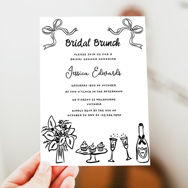 Whimsical Black Hand Drawn Bridal Brunch Shower Invitation (Creator Uploaded)