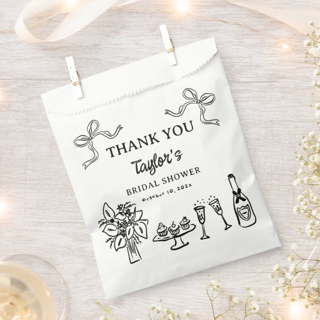 Whimsical Black Hand Drawn Bridal Shower  Favour Bags (Clipped)