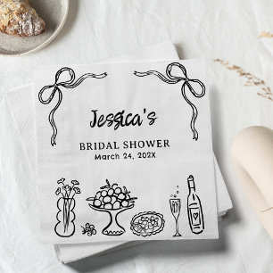 Whimsical Black Hand Drawn Bridal Shower Paper Napkin