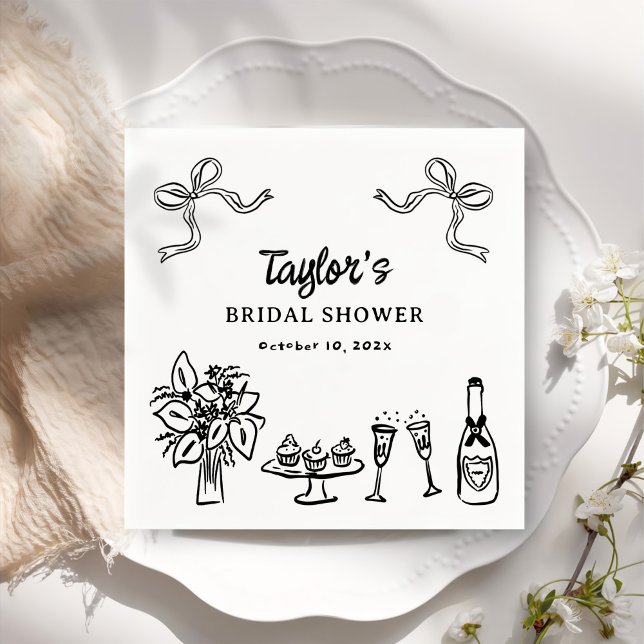 Whimsical Black Hand Drawn Bridal Shower Paper Napkin (Creator Uploaded)