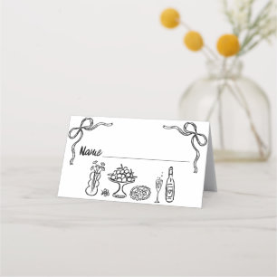 Whimsical Black Hand Drawn Bridal Shower  Place Card