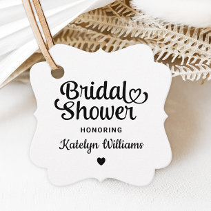 Whimsical Black Heart Script Wedding Shower Favour Tags