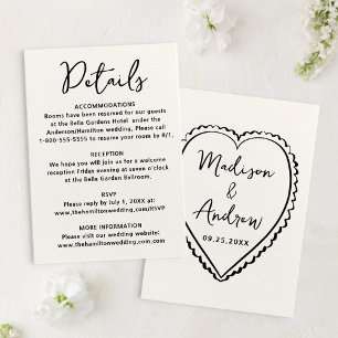 Whimsical Black Heart Wedding Details Enclosure Card