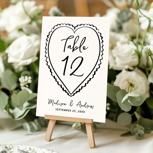 Whimsical Black Heart Wedding Table Number (Creator Uploaded)