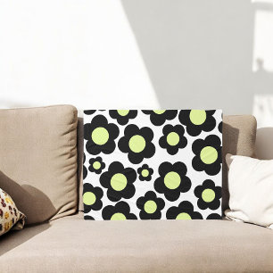 Whimsical Black & Lime Green Flower Retro Bold Fleece Blanket