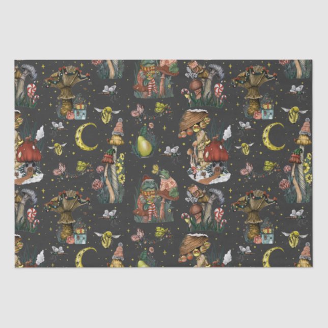 Whimsical Black Mushroom Merry Christmas Goth Tissue Paper (Front)