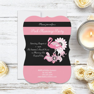 Whimsical Black Pink Flamingo Party Invitations