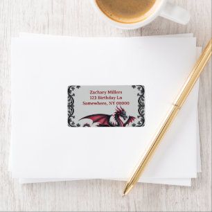 Whimsical Black Red Dragon Damask Sweet 16 Bash Label