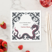 Whimsical Black Red Dragon Damask Sweet 16 Bash