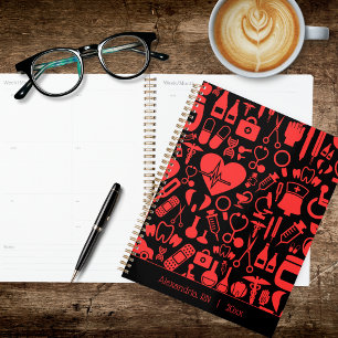 Whimsical Black & Red Nurse Planner