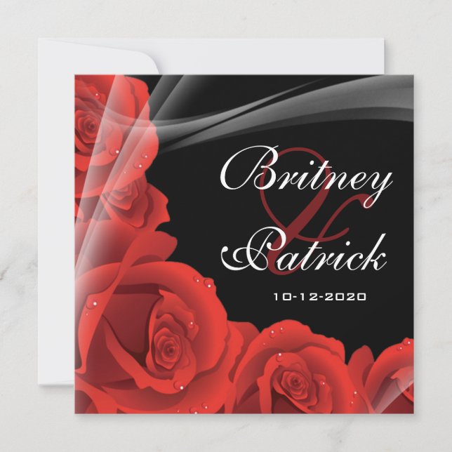 Whimsical Black & Red Rose Wedding Invitations (Front)
