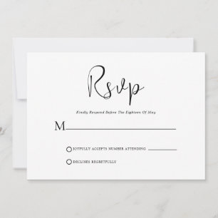 Whimsical Black Script On White RSVP Card