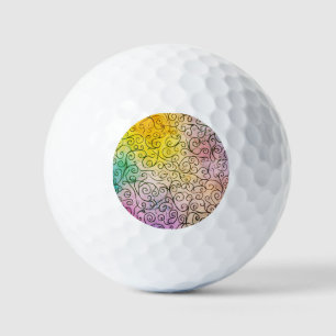 Whimsical black Swirl Pattern Abstract Colourful Golf Balls