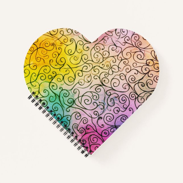 Whimsical black Swirl Pattern Abstract Colourful Notebook (Front)