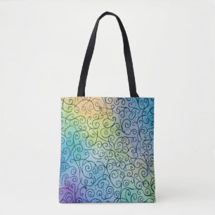 Whimsical black Swirl Pattern Abstract Colourful Tote Bag