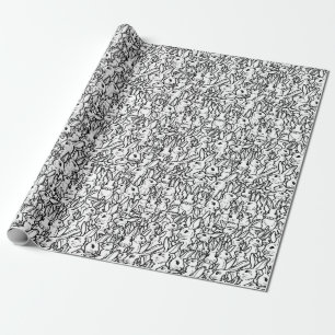 Whimsical Black & White Bunny Rabbit Pattern Wrapping Paper