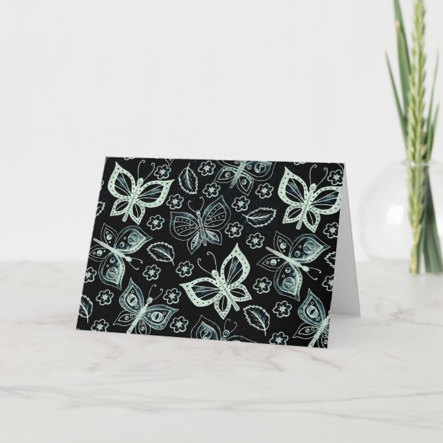 Whimsical Black & White Butterfly Blank Note Card (Front)