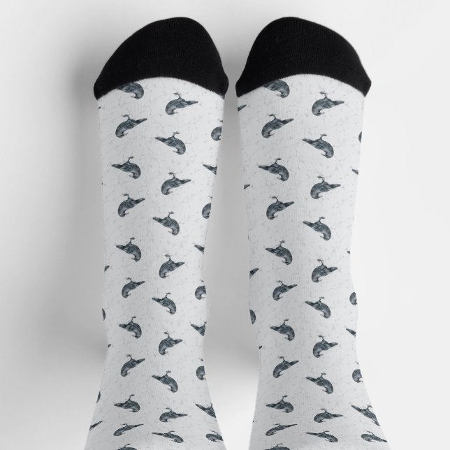 Whimsical Black & white Crow Halloween  Socks (Top)
