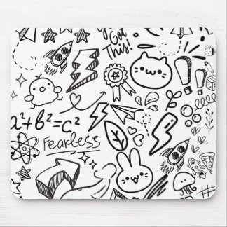 Whimsical Black & White Doodles Mouse Pad