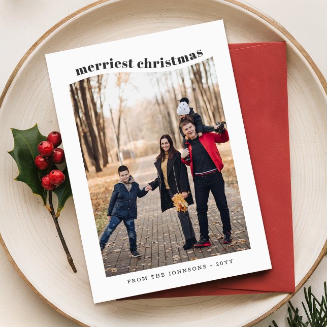 Whimsical Black & White Family Photo Christmas Holiday Card (Creator Uploaded)