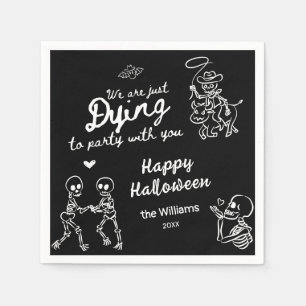 Whimsical Black White Hand Drawn Doodles Halloween Napkin