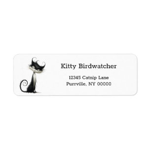 Whimsical Black White Mischievous Cat Address