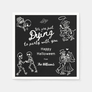 Whimsical Black White Quirky Hand Drawn Halloween Napkin