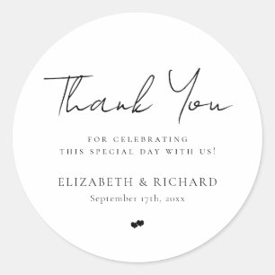 Whimsical Black White Script Thank You Wedding Classic Round Sticker