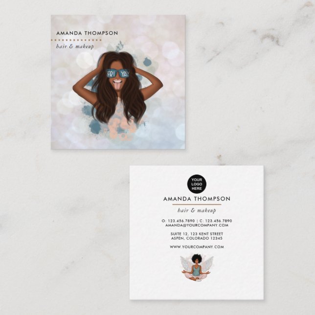 Whimsical Black Woman Square Business Card (Front/Back)