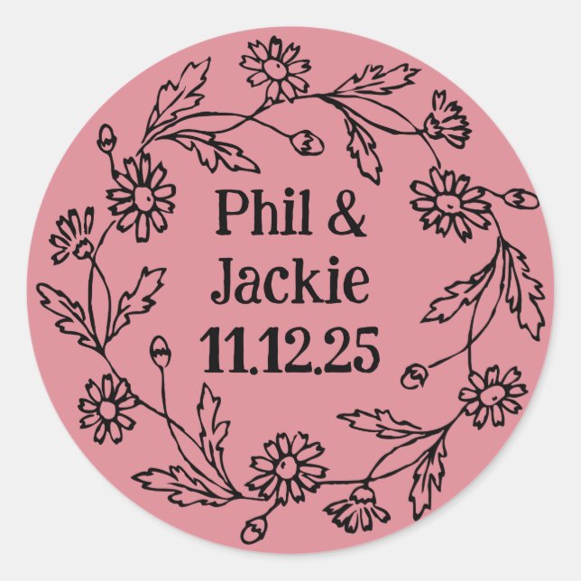 Whimsical Black Wreath Flower Circle Stickers (Front)