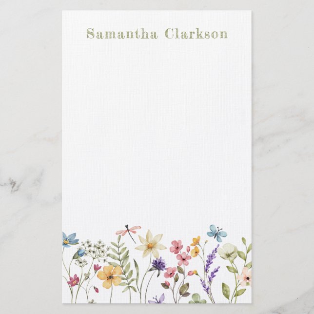 Whimsical Bloom Colourful Spring Wildflower Patter Stationery (Front)