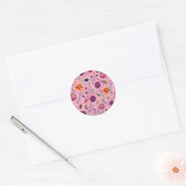 Whimsical Bloom Garden Classic Round Sticker (Envelope)