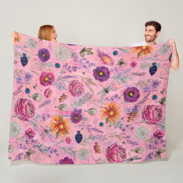 Whimsical Bloom Garden Fleece Blanket (In Situ)