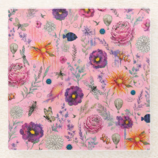 Whimsical Bloom Garden Glass Coaster