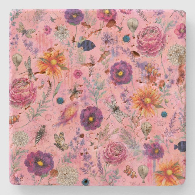 Whimsical Bloom Garden Stone Coaster (Front)