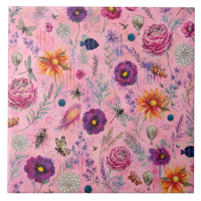 Whimsical Bloom Garden Tile (Front)