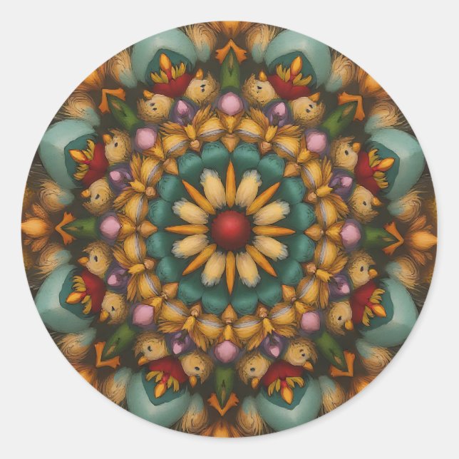 Whimsical Bloom Mandala – Nature-Inspired Classic Round Sticker (Front)