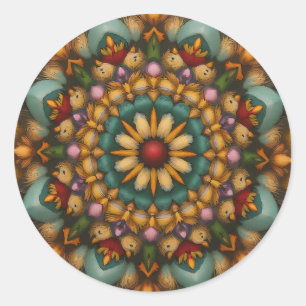 Whimsical Bloom Mandala – Nature-Inspired Classic Round Sticker