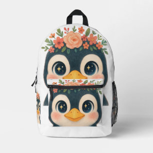 Whimsical Bloom Penguin Printed Backpack