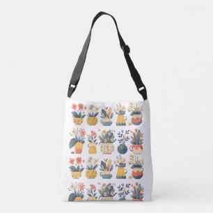 Whimsical Blooms in Vibrant Pots Crossbody Bag
