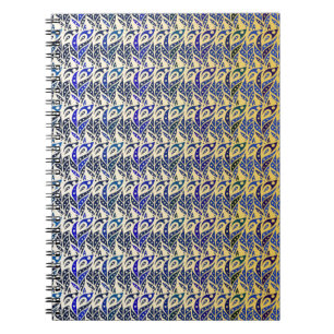 Whimsical blue and gold peacock feather pattern spiral notebook